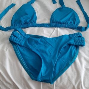 NWOT Vitamin A Teal Braided Bikini Top and Bottom Size Large both 10US